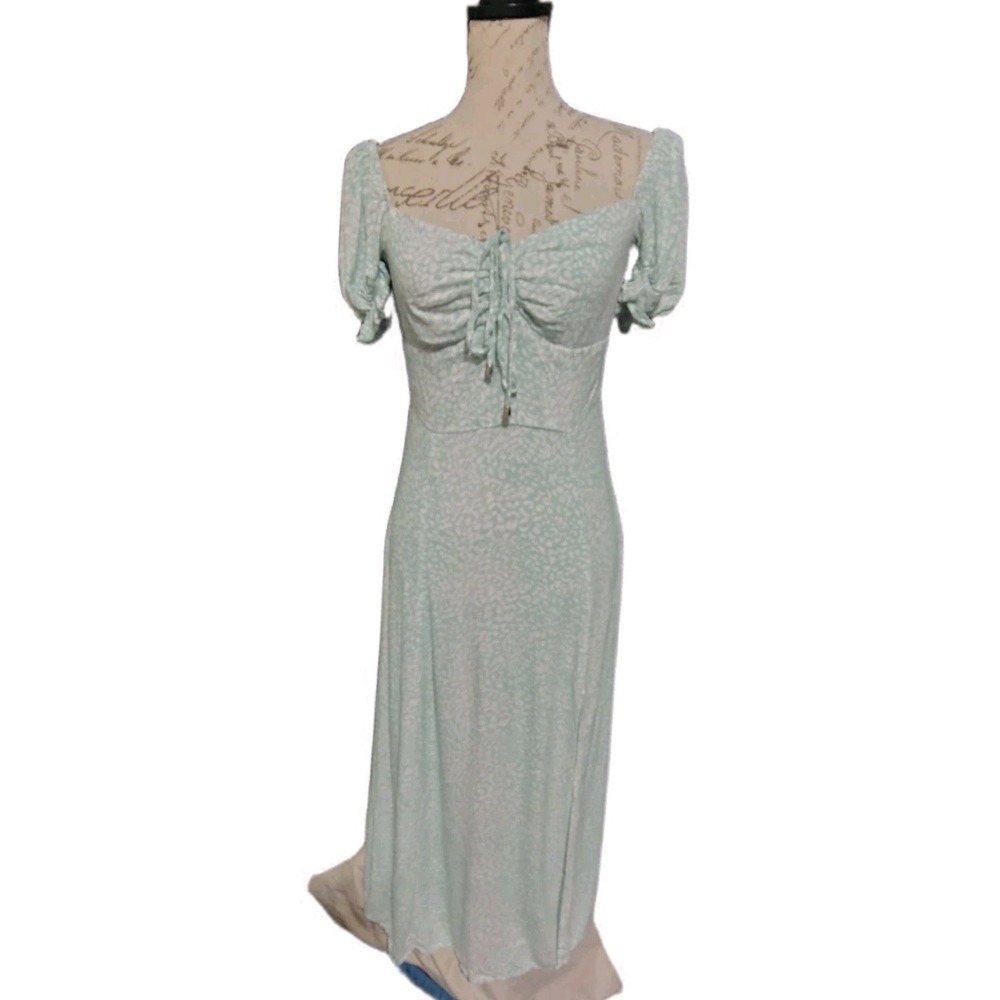 Dark Pink London Mint Green Milkmaid Maxi Dress 6 Animal Polka Dot Print Boho